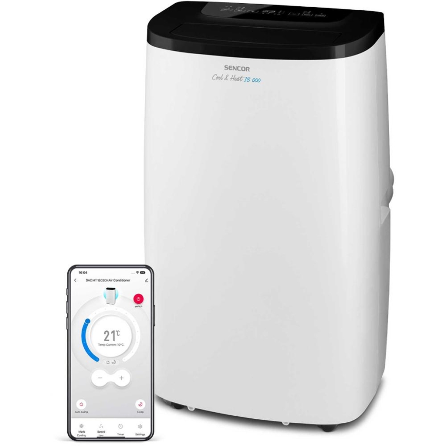 Sencor - Intelligente mobile Klimaanlage 4-in-1 mit komplettem Zubehör 1750W/230V 18000 BTU Wi-Fi weiß + Fernbedienung