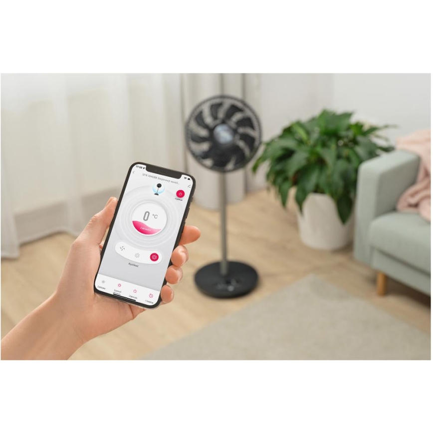 Sencor - Standventilator 3D UltraSilent 26W/230V Wi-Fi schwarz + Fernbedienung