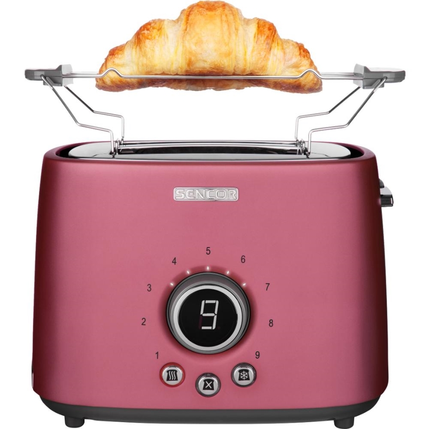 Sencor - Toaster mit zwei Schlitzen und Aufbackrost, 1000 W/230 V, rosa