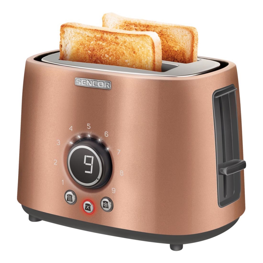 Sencor – Toaster mit zwei Schlitzen und Aufwärm-Funktion 1000W/230V Kupfer