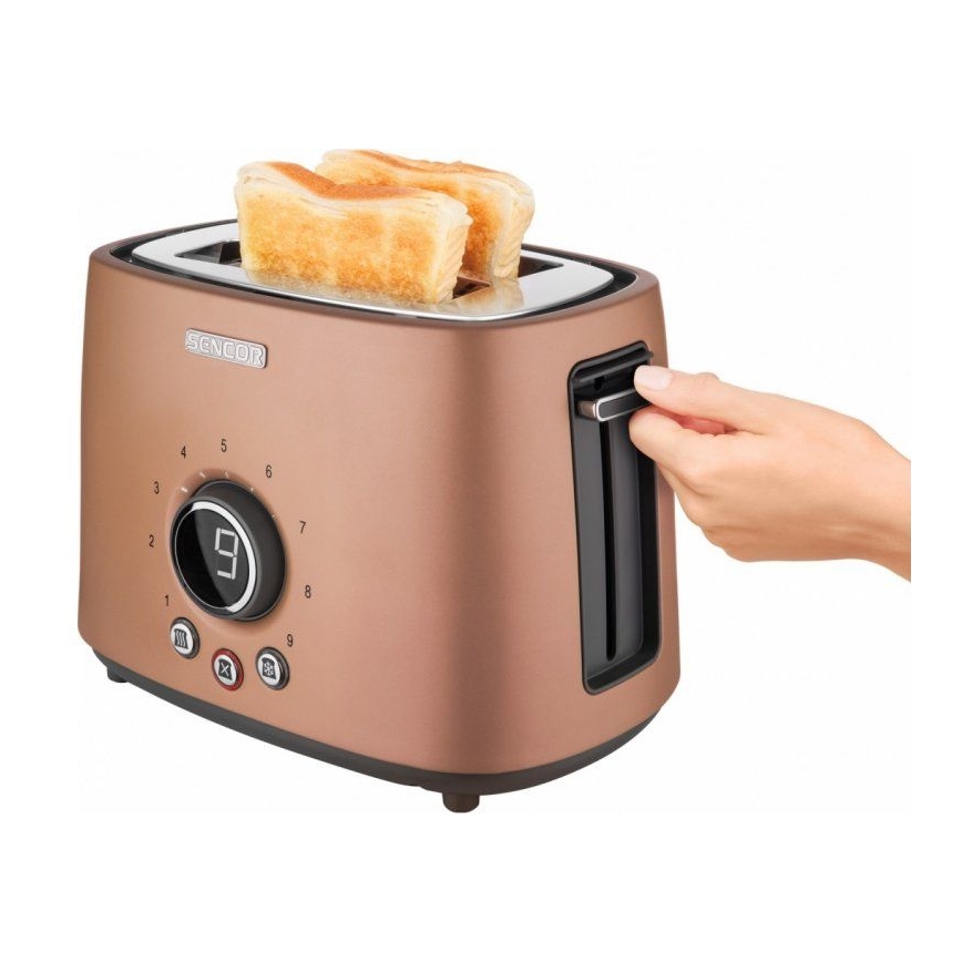 Sencor – Toaster mit zwei Schlitzen und Aufwärm-Funktion 1000W/230V Kupfer