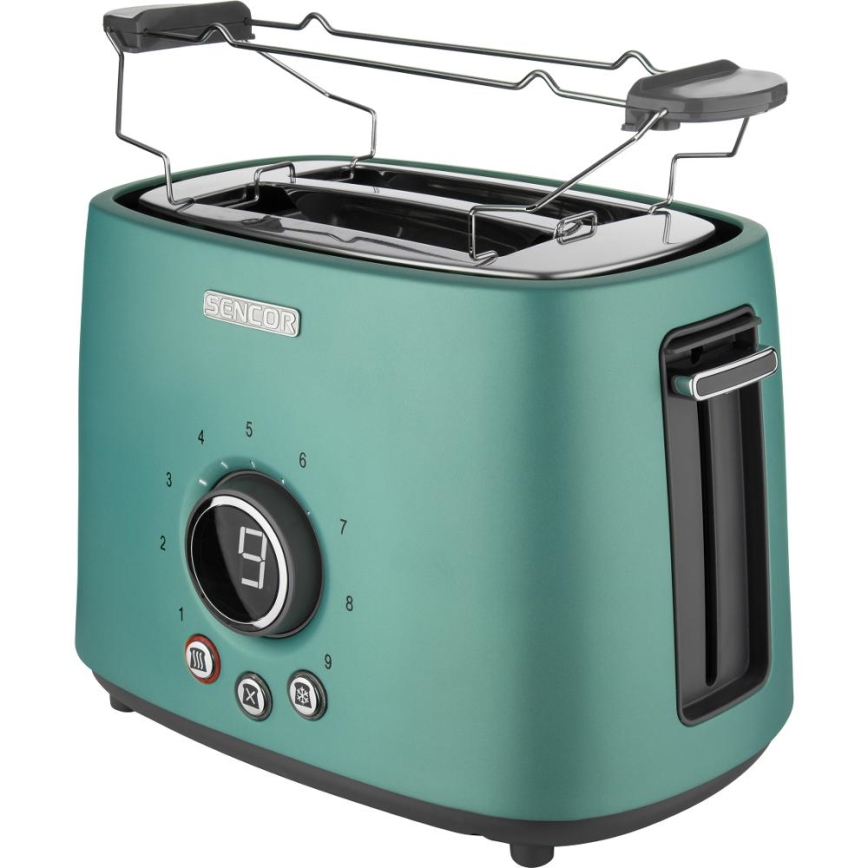 Sencor - Toaster mit zwei Schlitzen und Brötchenaufsatz 1000W/230V mintgrün