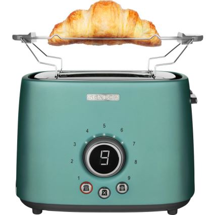Sencor - Toaster mit zwei Schlitzen und Brötchenaufsatz 1000W/230V mintgrün