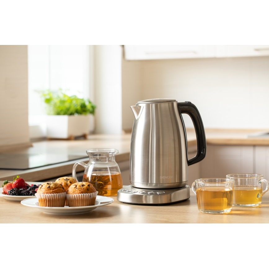 Sencor - Wasserkocher mit Thermoregulierung 1,7 l 2200W/230V aus Edelstahl