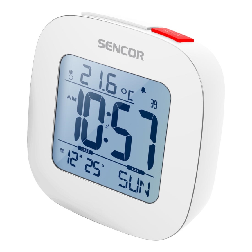 Sencor - Wecker mit LCD-Anzeige und Thermometer 2xAAA weiß