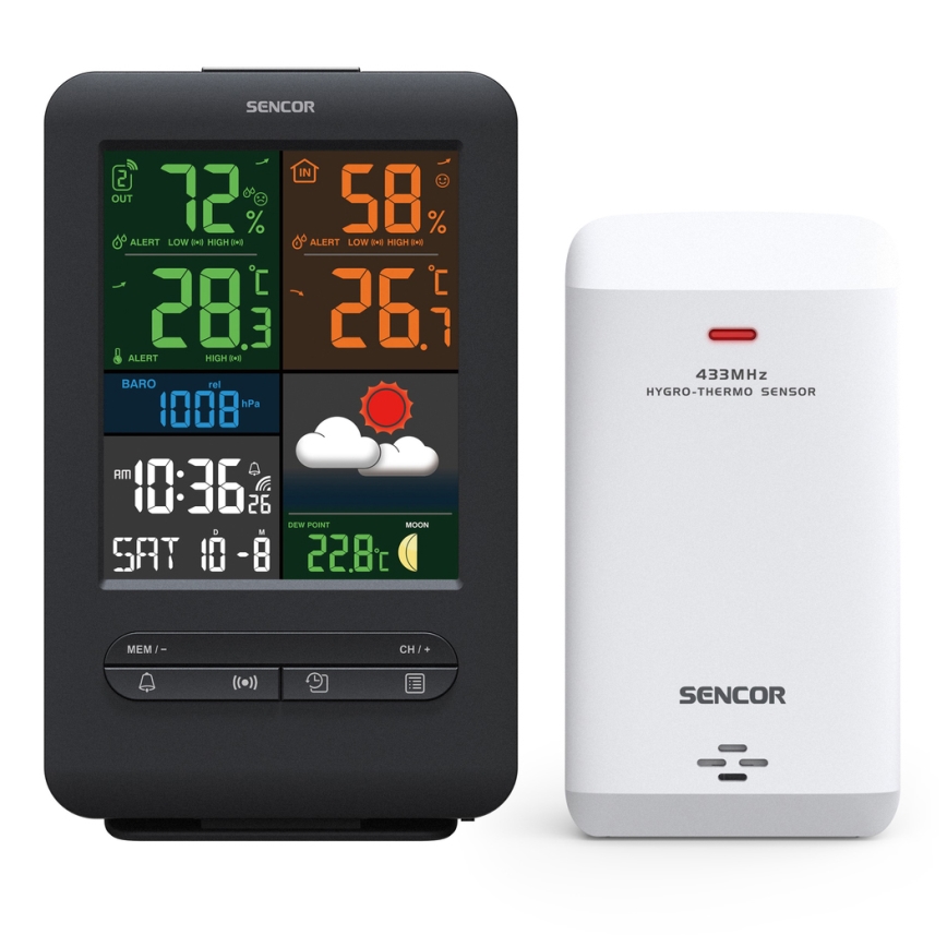 Sencor - Wetterstation mit Farb-LCD-Anzeige 5V/1xCR2032 + 2xAA
