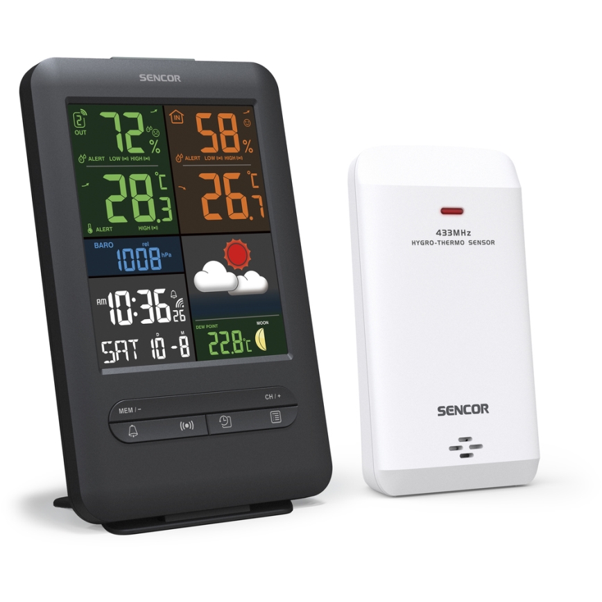Sencor - Wetterstation mit Farb-LCD-Anzeige 5V/1xCR2032 + 2xAA