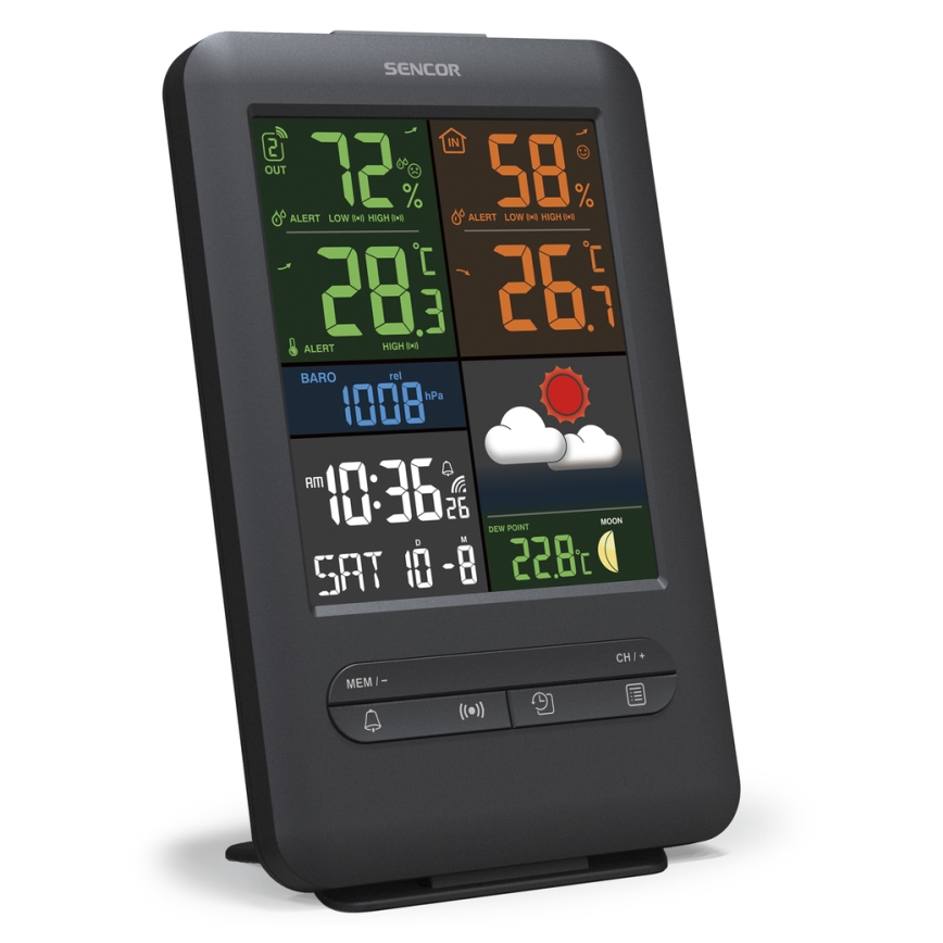 Sencor - Wetterstation mit Farb-LCD-Anzeige 5V/1xCR2032 + 2xAA