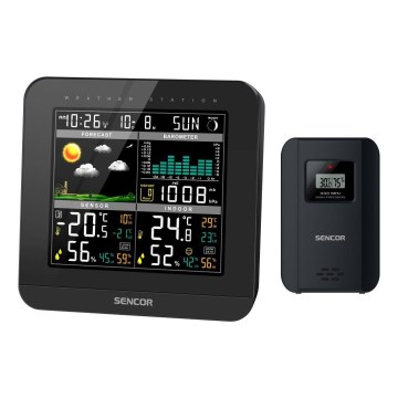 Sencor - Wetterstation mit Farb-LCD-Anzeige und Wecker 3xAAA + 2x AA schwarz