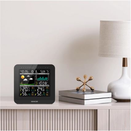 Sencor - Wetterstation mit Farb-LCD-Anzeige und Wecker 3xAAA + 2x AA schwarz