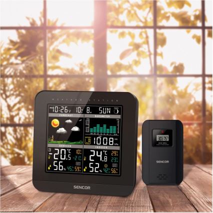 Sencor - Wetterstation mit Farb-LCD-Anzeige und Wecker 3xAAA + 2x AA schwarz