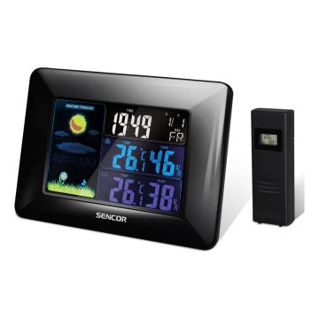 Sencor - Wetterstation mit Farb-LCD-Anzeige und Wecker 3xAAA + 2xAA schwarz