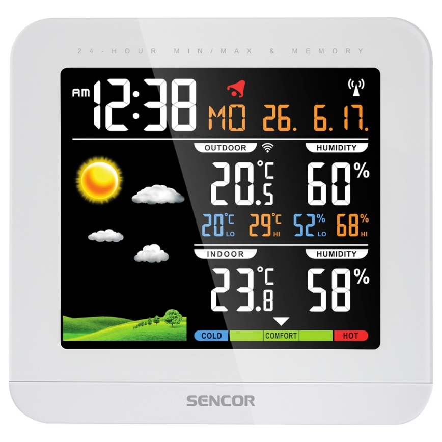 Sencor - Wetterstation mit Farb-LCD-Anzeige und Wecker 3xAAA + 2xAAA weiß