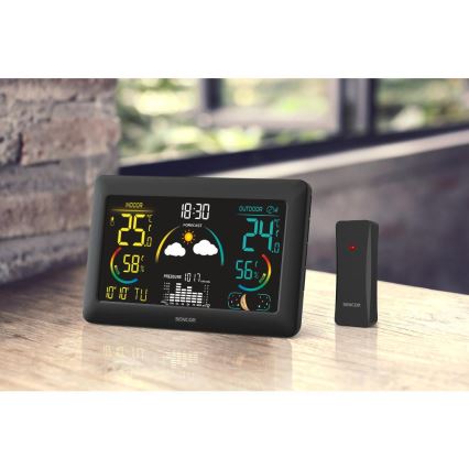 Sencor - Wetterstation mit Farb-LCD-Anzeige und Wecker 5V 3xAA + 2xAA