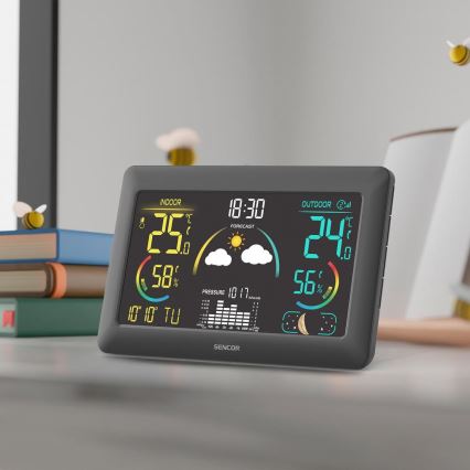 Sencor - Wetterstation mit Farb-LCD-Anzeige und Wecker 5V 3xAA + 2xAA
