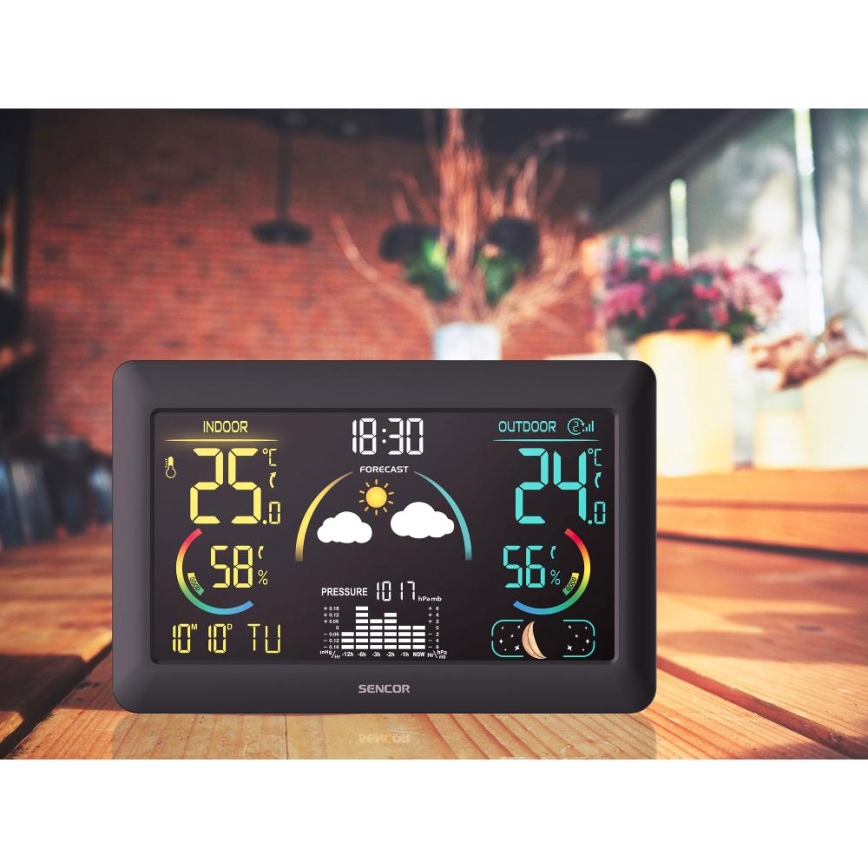 Sencor - Wetterstation mit Farb-LCD-Anzeige und Wecker 5V 3xAA + 2xAA