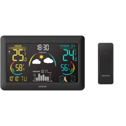 Sencor - Wetterstation mit Farb-LCD-Anzeige und Wecker 5V 3xAA + 2xAA