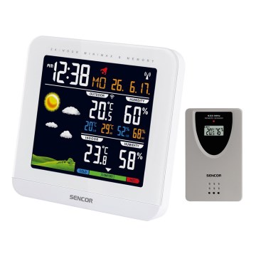 Sencor - Wetterstation mit Farb-LCD-Display und Wecker 3xAAA + 2xAAA weiß