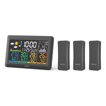 Sencor - Wetterstation mit farbigem LCD-Display + 3 Sensoren, 3xAA + 6xAA, schwarz