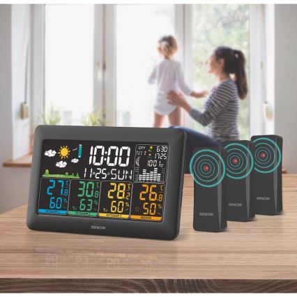 Sencor - Wetterstation mit farbigem LCD-Display + 3 Sensoren, 3xAA + 6xAA, schwarz
