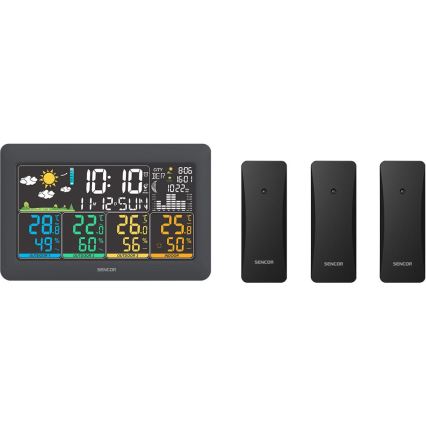 Sencor - Wetterstation mit farbigem LCD-Display + 3 Sensoren, 3xAA + 6xAA, schwarz