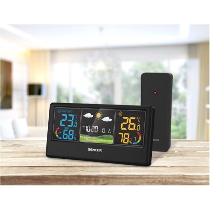 Sencor - Wetterstation mit farbigem LCD-Display 3xAAA + 2xAA schwarz