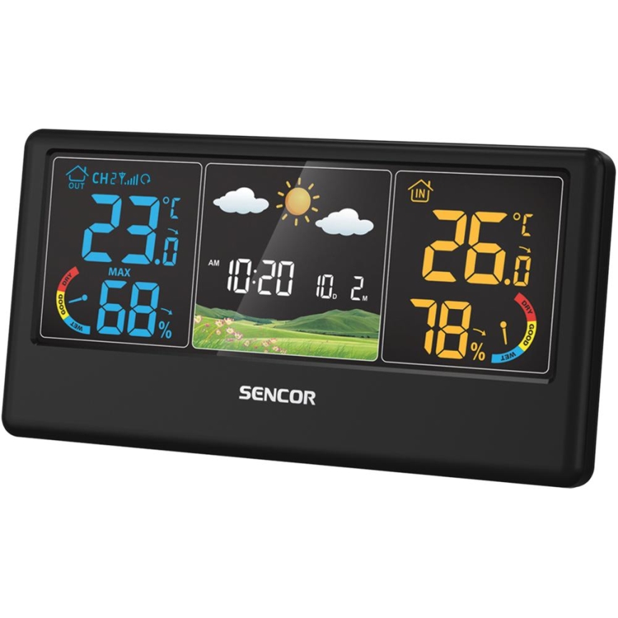 Sencor - Wetterstation mit farbigem LCD-Display 3xAAA + 2xAA schwarz