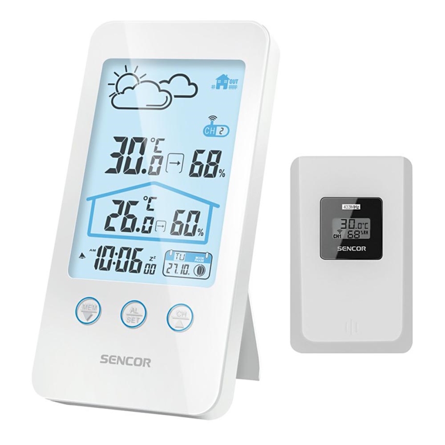 Sencor - Wetterstation mit LCD-Anzeige 2xAAA + 2xAAA weiß
