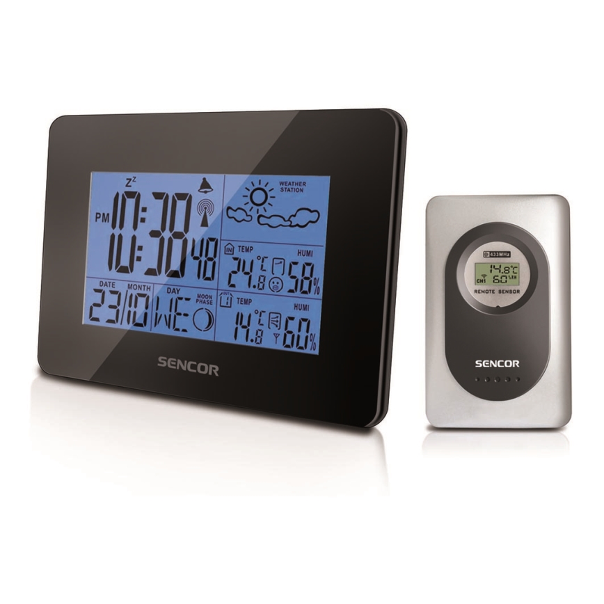 Sencor - Wetterstation mit LCD-Display und Wecker 3xAA schwarz