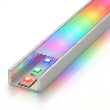 SET 1x dimmbarer LED-RGBW-Streifen DIGITAL LED/16,5 W/230 V, 5 m + 5x Einbauprofil 1 m, silber/weiß + Fernbedienung