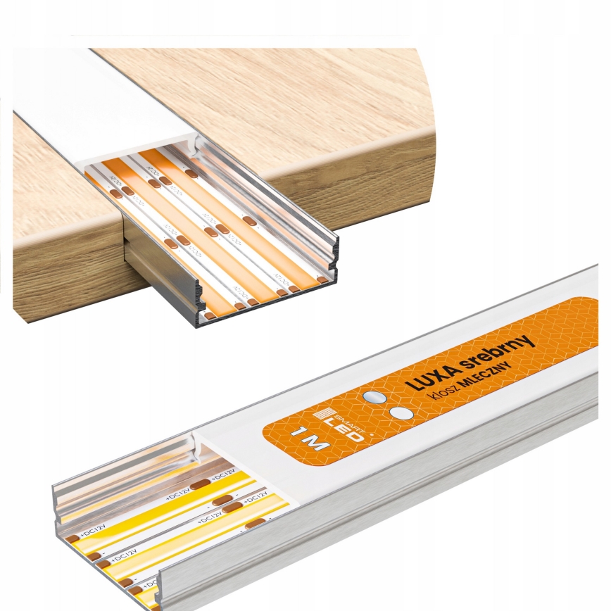 SET 1x dimmbarer LED-RGBW-Streifen DIGITAL LED/16,5 W/230 V, 5 m + 5x Einbauprofil 1 m, silber/weiß + Fernbedienung
