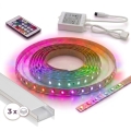 SET 1x dimmbarer LED-RGBW-Streifen DIGITAL LED/9,6W/230V 3 m + 3x Einbauprofil 1 m silber/weiß + Fernbedienung