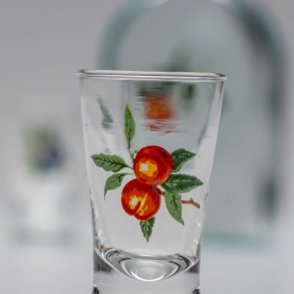 Set 1x Glasflasche und 2x Shot-Gläser klar mit Aprikosenmotiv