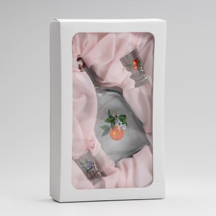 Set 1x Glasflasche und 2x Shot-Gläser klar mit Aprikosenmotiv