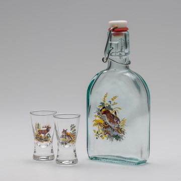 Set 1x Glasflasche und 2x Shot-Gläser klar mit Hasenmotiv