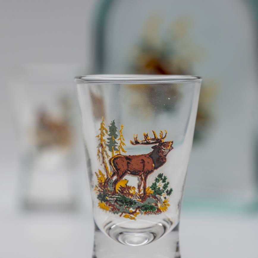 Set 1x Glasflasche und 2x Shot-Gläser klar mit Hasenmotiv
