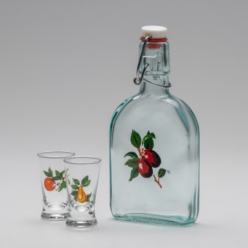 Set 1x Glasflasche und 2x Shot-Gläser klar mit Kirschenmotiv