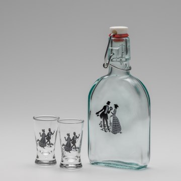 Set 1x Glasflasche und 2x Shot-Gläser klar mit Tanzmotiv