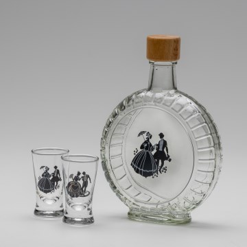 Set 1x Glasflasche und 2x Shot-Gläser klar mit Tanzmotiv