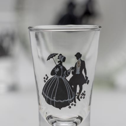 Set 1x Glasflasche und 2x Shot-Gläser klar mit Tanzmotiv