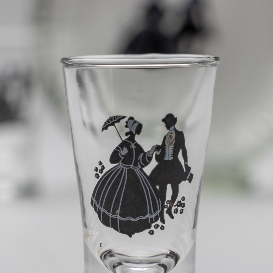 Set 1x Glasflasche und 2x Shot-Gläser klar mit Tanzmotiv