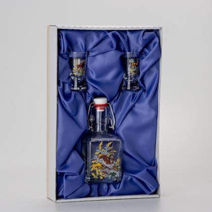 Set 1x Glasflasche und 2x Shot-Gläser klar mit Tiermotiv - Hase