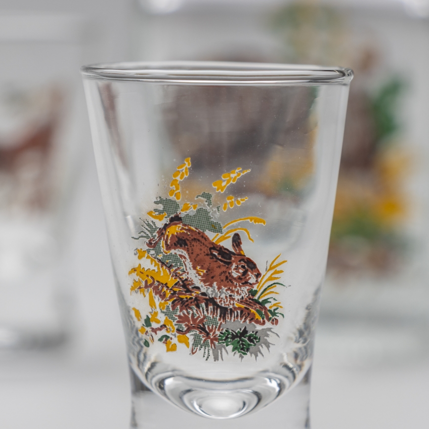 Set 1x Glasflasche und 2x Shot-Gläser klar mit Wildschwein-Motiv