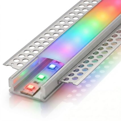 SET 1x dimmbares LED-RGBW-Band DIGITAL 16,5 W/230 V, 5 m + 5x Einbauprofil 1 m, silber/weiß + Fernbedienung