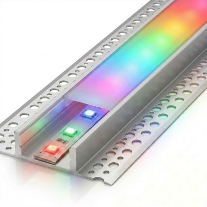 SET 1x dimmbarer LED-RGBW-Streifen DIGITAL LED/16,5W/230V 5 m + 5x Einbauprofil 1 m silber/weiß + Fernbedienung
