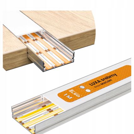 SET 1x flexibler LED-Streifen mit Bewegungssensor FLEX LED/3,6W/4xAA, 2 m + 2x Einbauprofil 1 m, silber/weiß