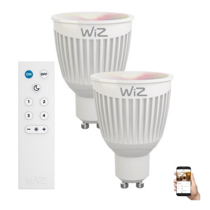 SET 2 x Dimmbare LED-RGBW-Glühbirne GU10/6,5W/230V 2200-6500K Wi-Fi + Fernbedienung - WiZ