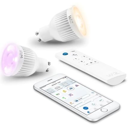 SET 2 x Dimmbare LED-RGBW-Glühbirne GU10/6,5W/230V 2200-6500K Wi-Fi + Fernbedienung - WiZ