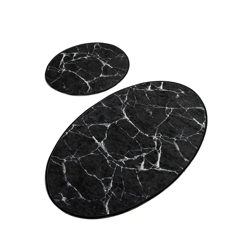 SET 2x Badezimmerteppich MARBLE 50x60/60x100 cm schwarz