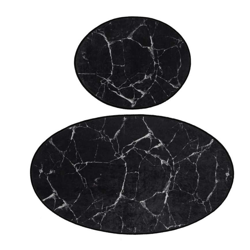 SET 2x Badezimmerteppich MARBLE 50x60/60x100 cm schwarz